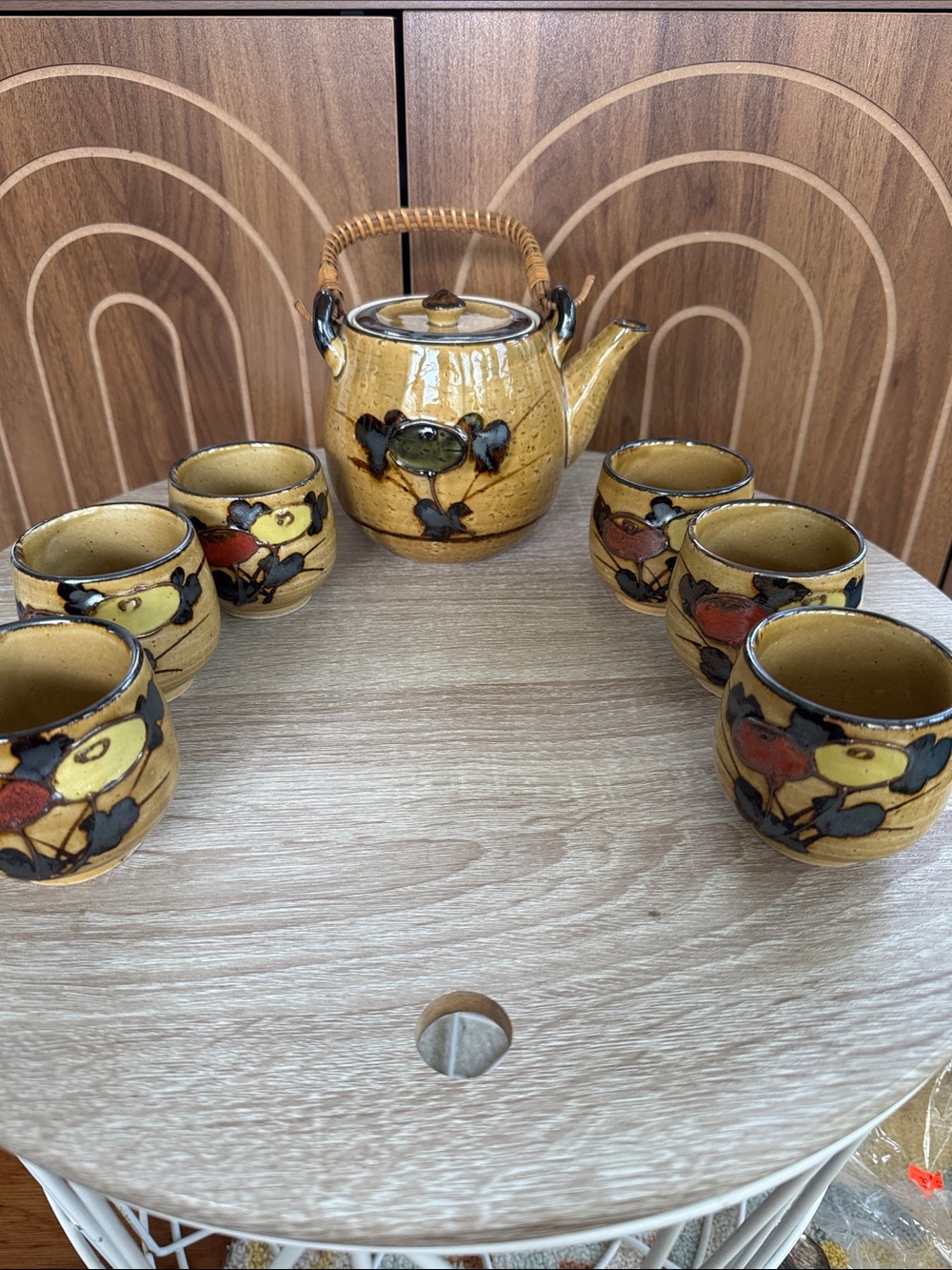 Hand-Painted Otagiri Glazed Ceramic Teapot with Matching Cups, MCM Vintage